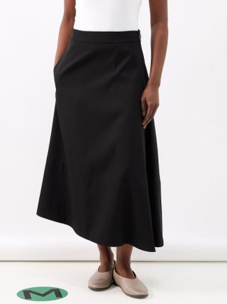 Jil Sander + Asymmetric Flared Wool-Twill Midi Skirt