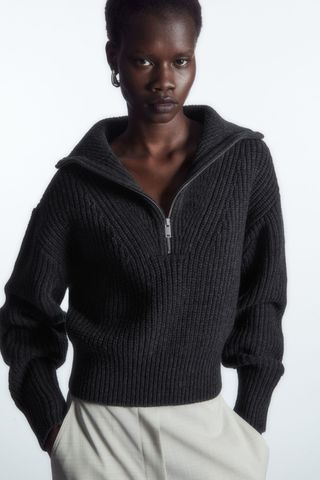COS + Half-Zip Funnel-Neck Wool Sweater