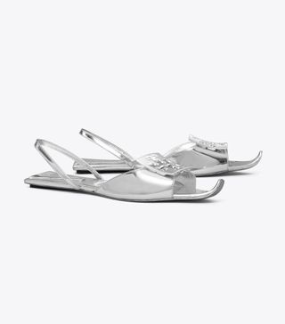 Tory Burch + Logo Flat Slingback Sandal