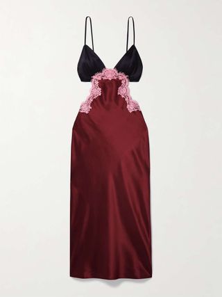 Fleur Du Mal + Cutout Lace-Trimmed Satin Midi Dress