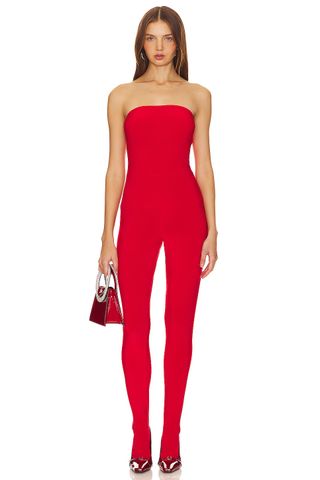 Norma Kamali + Strapless Catsuit With Footsie