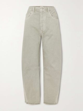 Citizens of Humanity + Horseshoe Frayed High-Rise Wide-Leg Jeans in Dark Grey