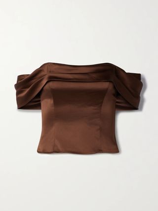 Reformation + Lux Off-The-Shoulder Pleated Silk-Satin Top
