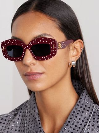 Loewe Eyewear + Oversized Square-Frame Crystal-Embellished Acetate Sunglasses in Burgundy