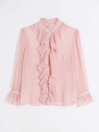 River Island + Plus Pink Frill Blouse