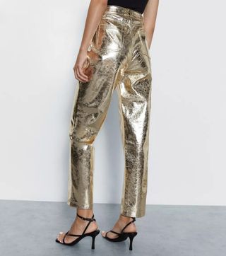 Warehouse + Crackle Faux Leather Straight Trouser
