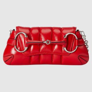 Gucci + Horsebit Chain Shoulder Bag in Red