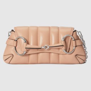 Gucci + Horsebit Chain Shoulder Bag in Rose Beige Leather
