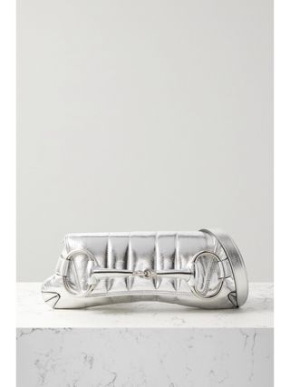 Gucci + Horsebit Embellished Metallic Leather Shoulder Bag