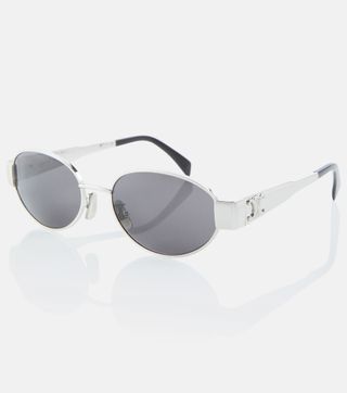 Celine + Triomphe Oval Metal Sunglasses in Silver