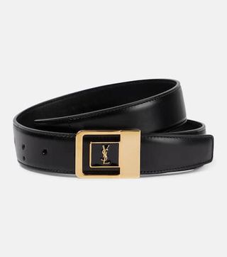 Saint Laurent + Cassandre Leather Belt in Black