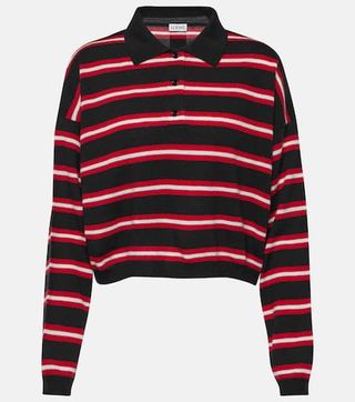 Loewe + Striped Wool Polo Sweater in Black