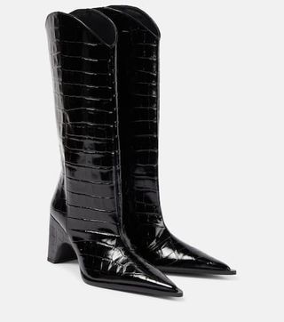 Coperni + Bridge Croc-Effect Leather Knee-High Boots in Black