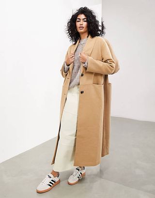 Asos Edition + Wool Mix Clean Maxi Coat in Camel