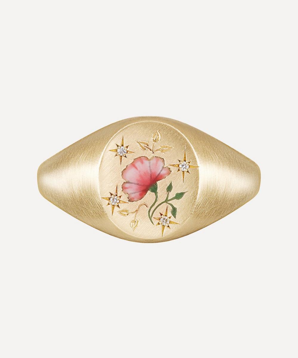 Cece Jewellery + 18ct Gold The Rose and Diamond Signet Ring
