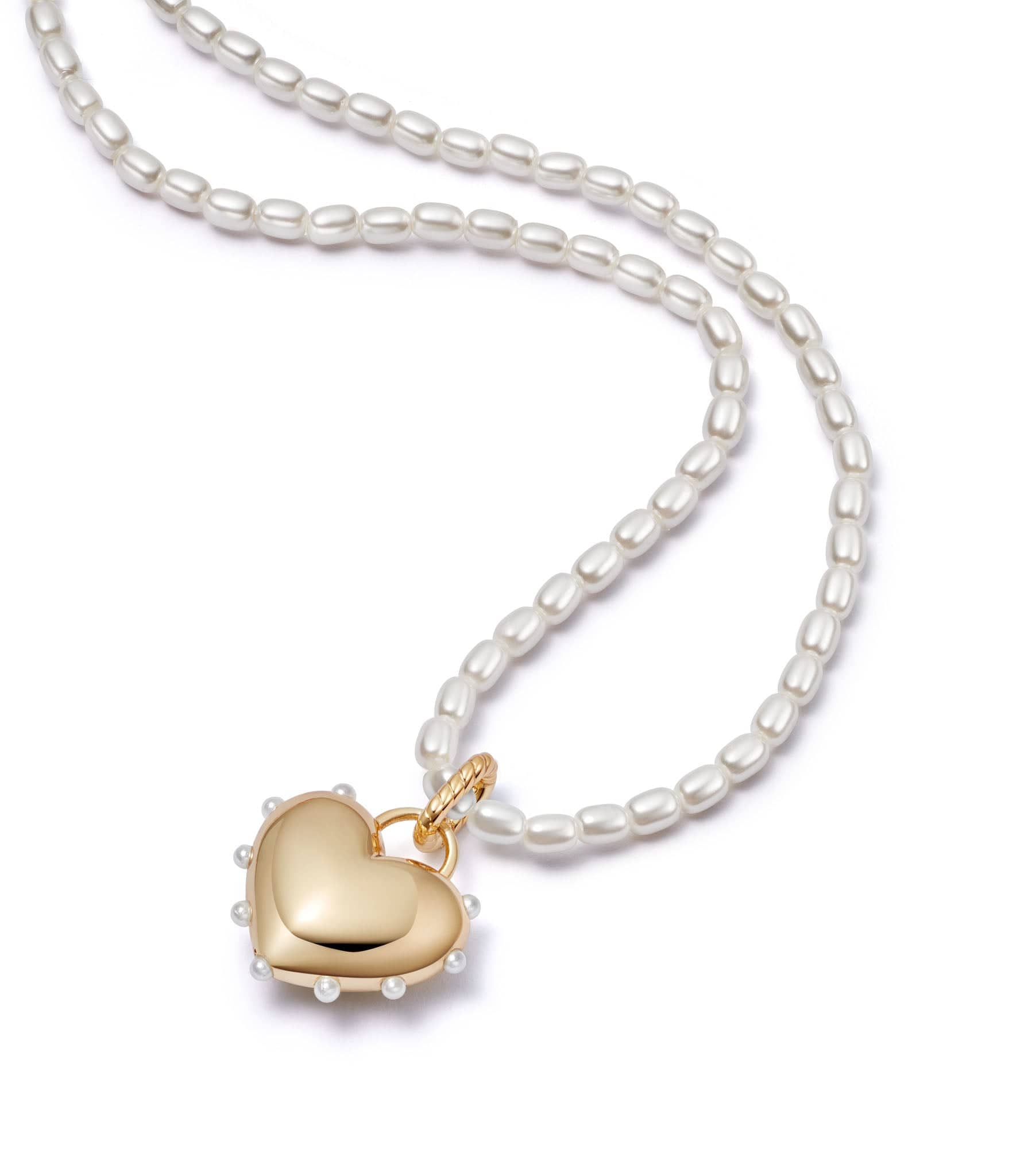 Daisy London + Shrimps Chubby Heart Pearl Necklace in 18ct Gold Plate