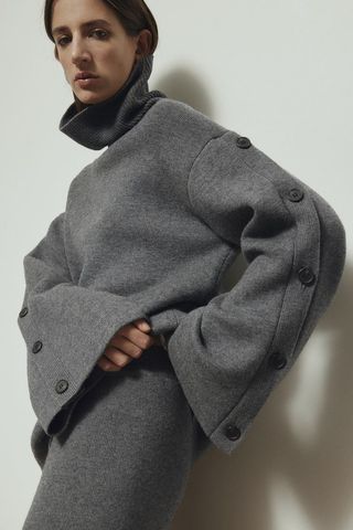 H&M + Wool Polo-Neck Jumper in Dark Grey Marl