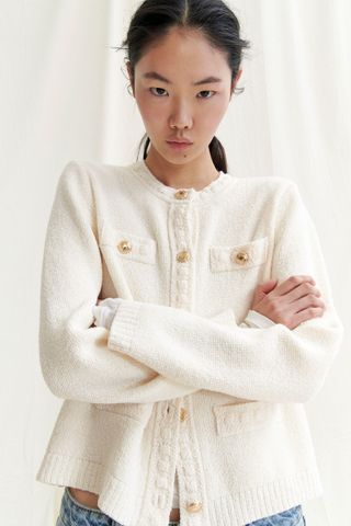 H&M + Textured-Knit Cardigan in Cream