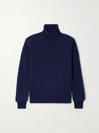 The Frankie Shop + Ines Merino Wool Turtleneck Sweater in Navy