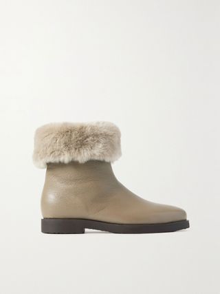 Toteme + Off-Duty Faux Fur-Trimmed Textured-Leather Ankle Boots