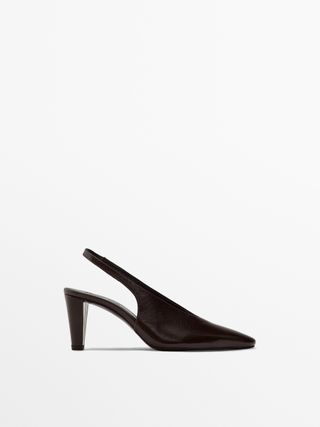 Massimo Dutti + Leather Round Toe Slingback Shoes