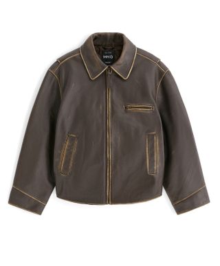 Mango + Oversize Distressed Leather Jacket