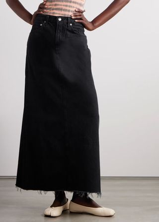 Agolde + Hilla Distressed Organic Denim Maxi Skirt