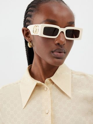 Gucci + GG-Logo Rectangular Acetate Sunglasses
