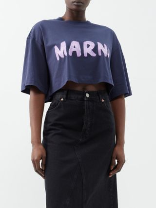 Marni + Logo-Print Cotton-Jersey Cropped T-Shirt