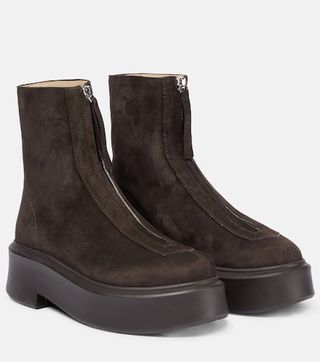 Mytheresa + Zipped Boot 1 Suede Ankle Boots in Brown