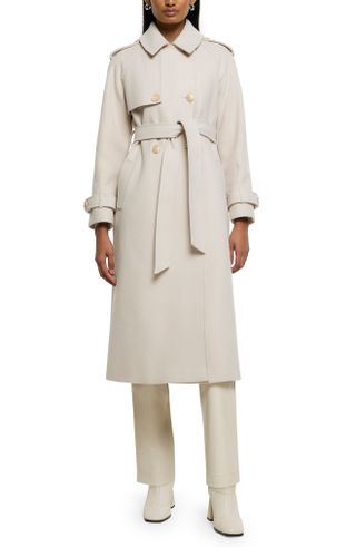 River Island + Relaxed Fit Belted Longline Trench Coat