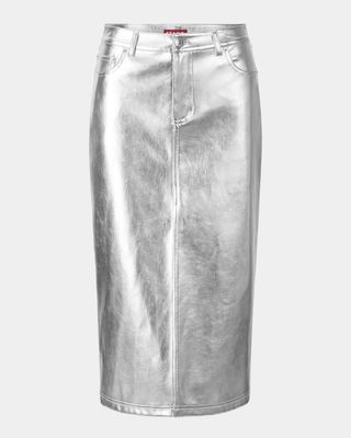 Staud + Oaklyn Metallic Denim-Style Midi Skirt