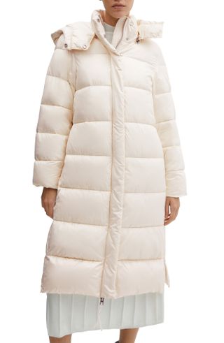 Mango + Water Repellent Puffer Coat With Removable Hood
