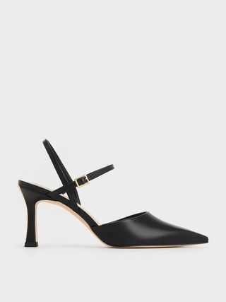 Charles & Keith + Black Pointed-Toe Flare-Heel Pumps