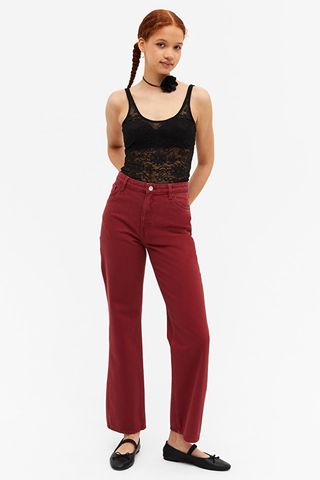Monki + Nea High Waist Red Bootcut Jeans