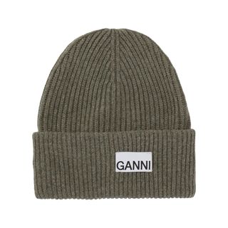 Ganni + Structured Wool Blend Rib Beanie