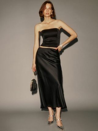 Reformation + Layla Silk Skirt in Black