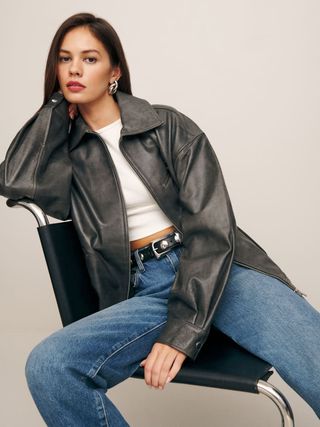 The Reformation + Veda Marco Leather Oversized Bomber