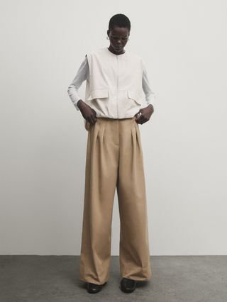 Massimo Dutti + High-Waist Wide-Leg Trousers With Double Dart Detail