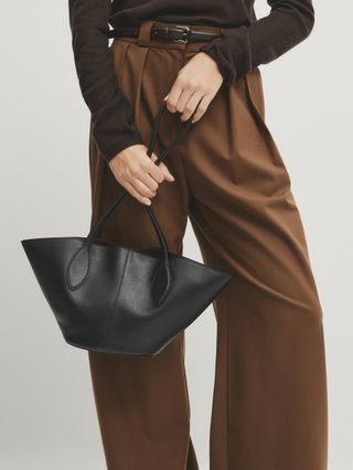Massimo Dutti + Nappa Leather Mini Tote Bag With Long Strap