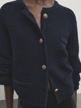 Massimo Dutti + Textured Knit Cardigan With Pockets