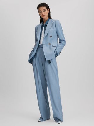 Reiss + Blue June Petite Tencel Blend Wide Leg Suit Trousers
