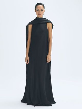 Reiss Atelier + Black Keira Atelier Duchess Satin Cape Maxi Dress