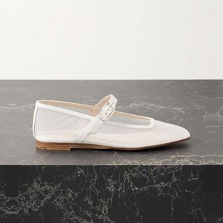 Le Monde Beryl + Leather-Trimmed Mesh Mary Jane Ballet Flats