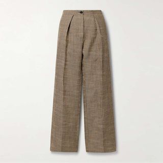 Acne Studios + Pleated Checked Linen-Blend Wide-Leg Pants