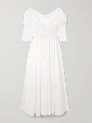 Dôen + Ischia Shirred Organic Cotton-Voile Midi Dress