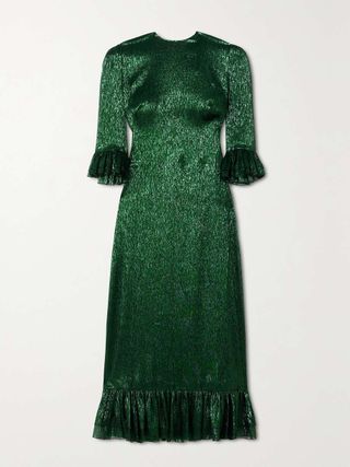 The Vampire's Wife + The Falconetti Ruffled Metallic Silk-Blend Midi Dress