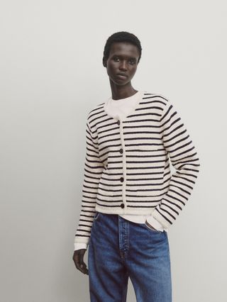 Massimo Dutti + Striped Knit Textured Cardigans With Buttons