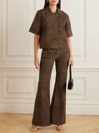 Dodo Bar Or + Leopard-Print Suede Flared Pants