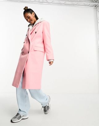 Asos Design + Mid Length Dad Coat in Pink